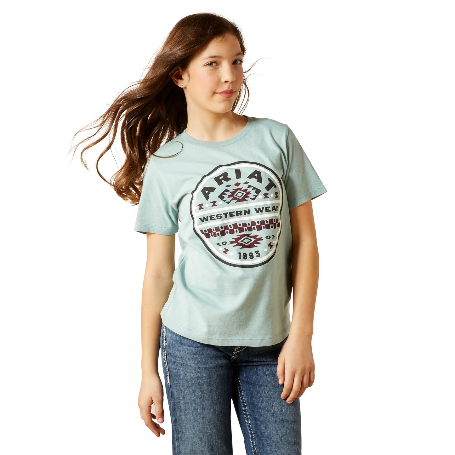 Ariat® Girl's SW Brand Lock Up Rivergreen Graphic T-Shirt 10063750
