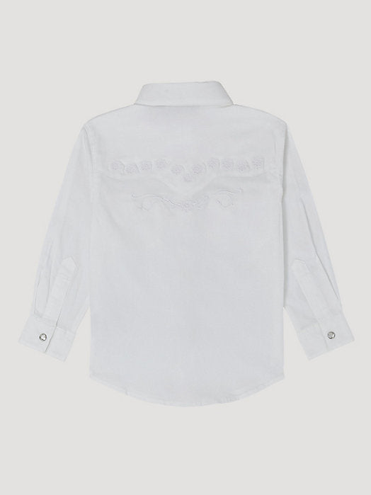 Wrangler® Girl's Classic Long Sleeve Western Snap Shirt In White GW7001W