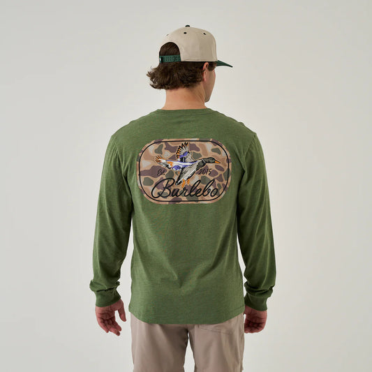 Burlebo® Men's Long Sleeve Tee - Ducks Flying In - Heather Olive LST-DFI-HO