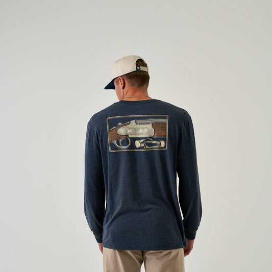 Burlebo® Men's Long Sleeve Tee  BURLEBO Shotgun - Heather Navy LST-SHGN-HN
