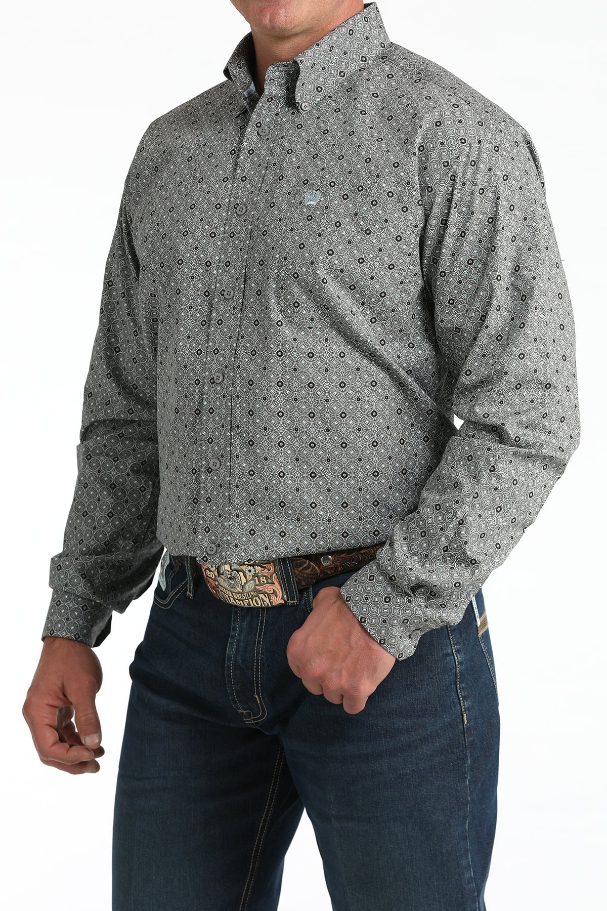 Cinch® Men's Gray Geometric Print Button-Down Shirt MTW1106005