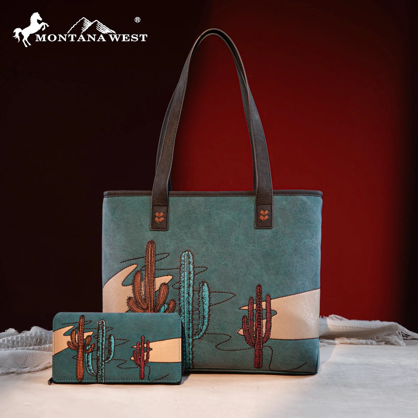 Montana West® Embroidered Tote with Wallet Set MW1309G-8317WTQ