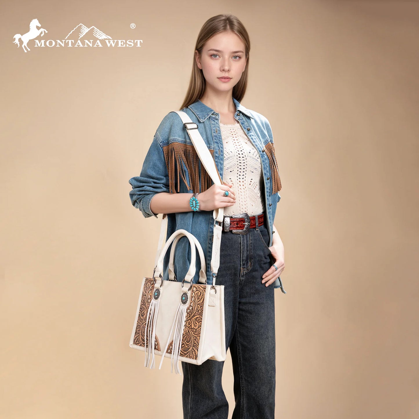 Montana West® Tooled Concho Tote/Crossbody Beige MW1339-2002BG