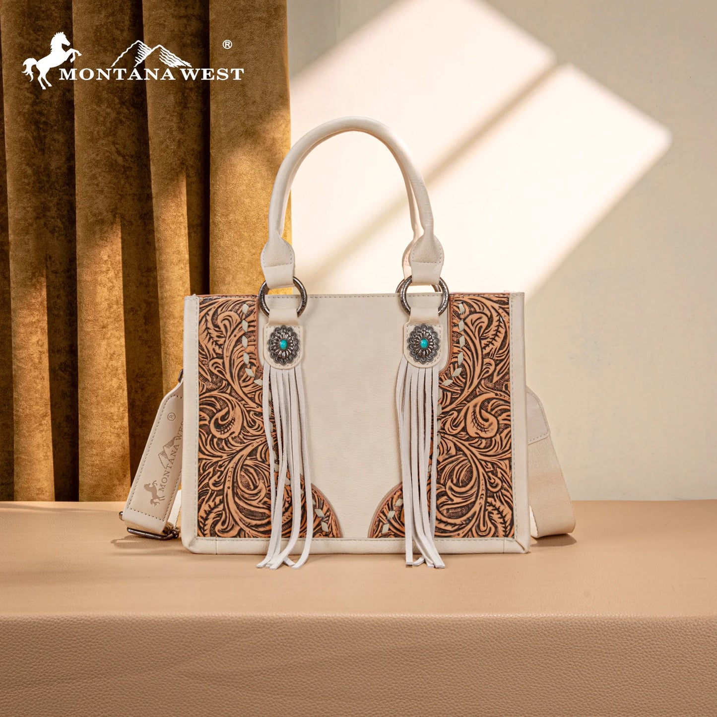 Montana West® Tooled Concho Tote/Crossbody Beige MW1339-2002BG