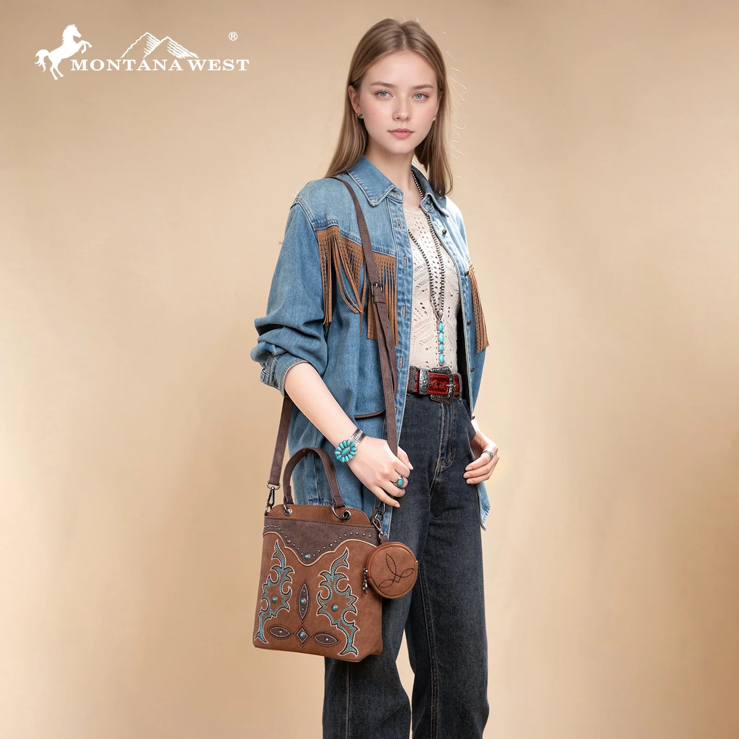Montana West® Embroidered Boot Scroll Top Handle Crossbody With Coin Pouch MW1344-8319BR