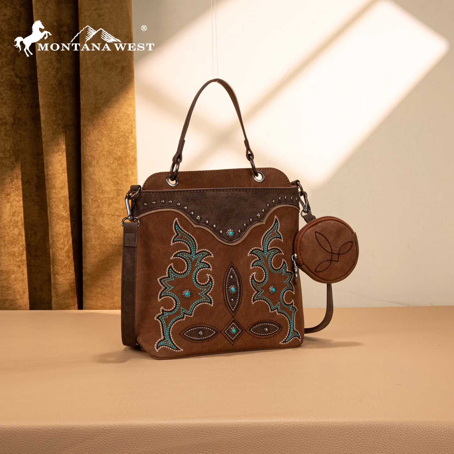 Montana West® Embroidered Boot Scroll Top Handle Crossbody With Coin Pouch MW1344-8319BR