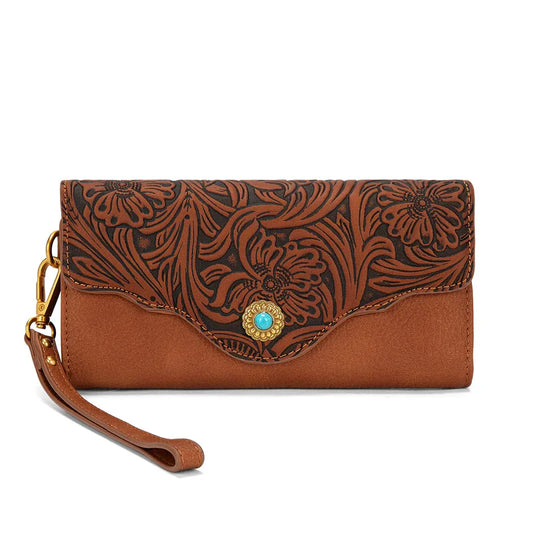 Montana West® Floral Tooled Wallet with Turquoise Concho Accent MW1362-W2005BR
