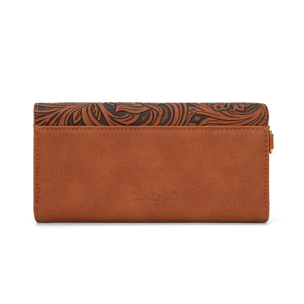 Montana West® Floral Tooled Wallet with Turquoise Concho Accent MW1362-W2005BR