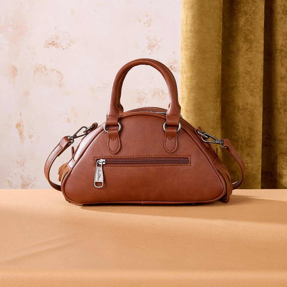 Montana West® Tooled Floral Fringe Dome Satchel Bag Brown MW1363-889BR