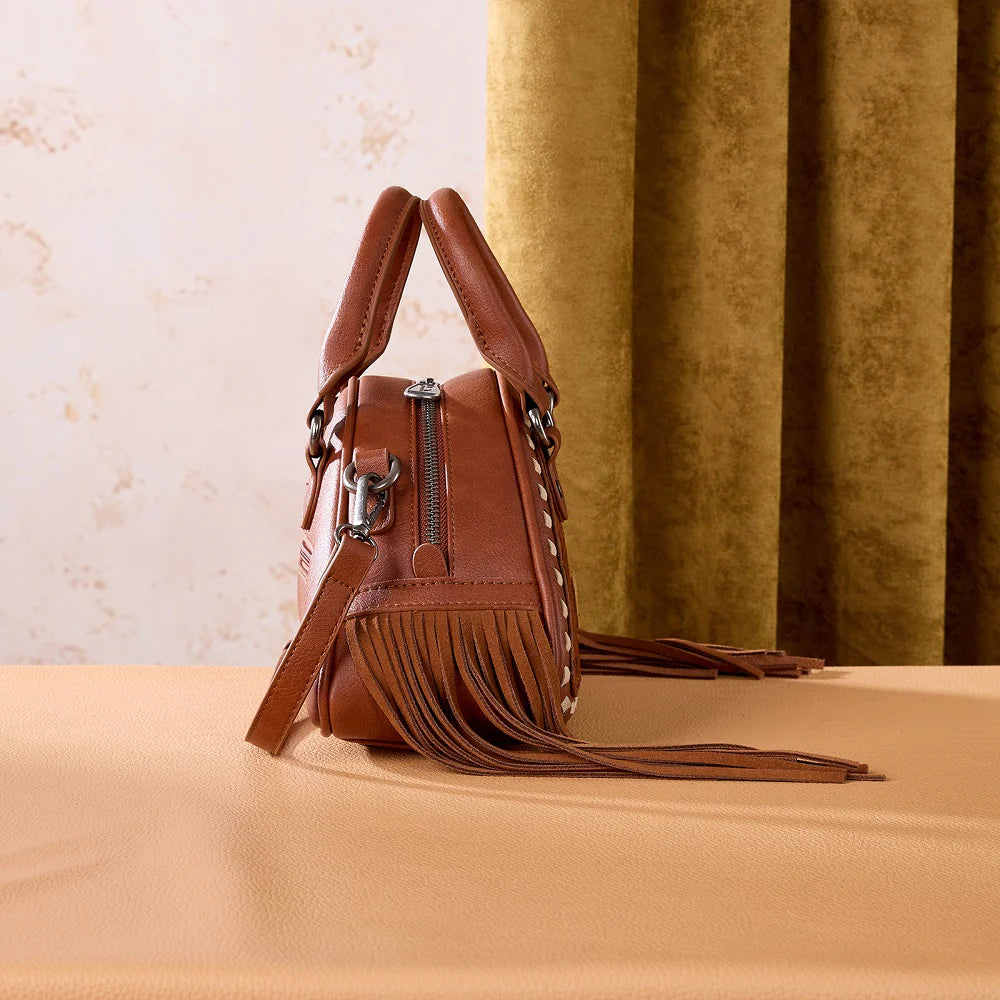 Montana West® Tooled Floral Fringe Dome Satchel Bag Brown MW1363-889BR