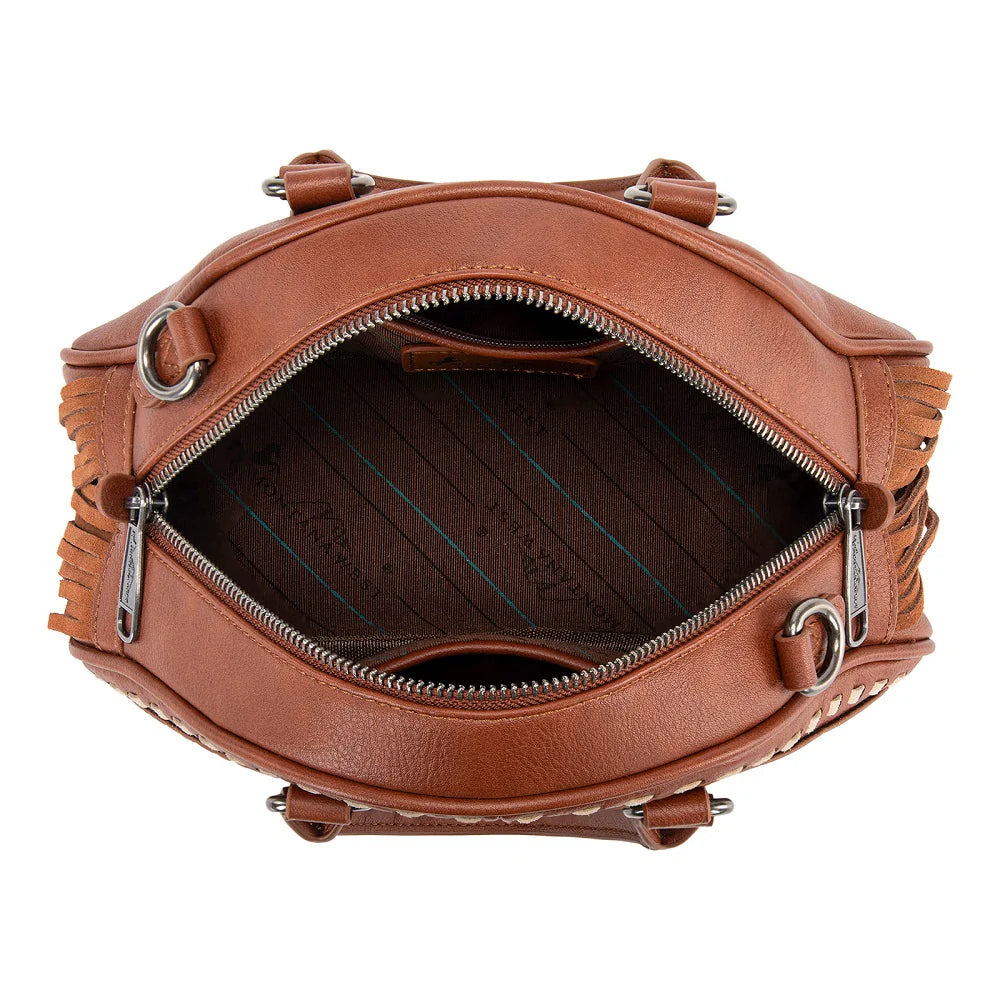 Montana West® Tooled Floral Fringe Dome Satchel Bag Brown MW1363-889BR