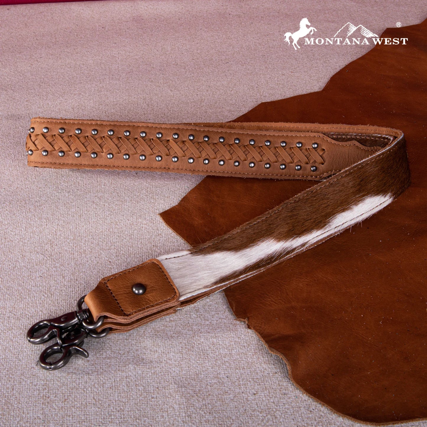 Montana West® Genuine Leather Hair-On Fringe Crossbody with Detailed Leather Strap Brown RLC-L186BR