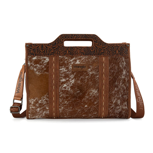 Wrangler® Genuine Cowhide Carry-All Cowhide Large Tote /Crossbody Brown WG283-014BR