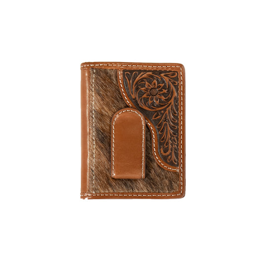 Nocona® Men's Bifold Money Clip Wallet Cow Hide Tooled Tab Brown N500045702