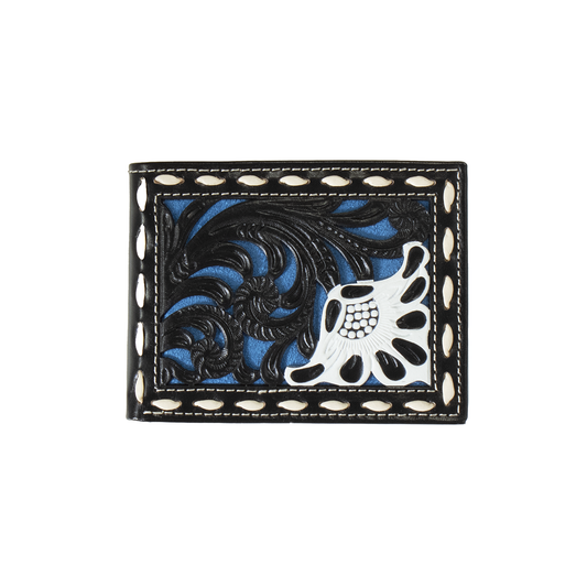 Nocona® Bifold Wallet Floral Filigree Suede Underlay Blue N5415127