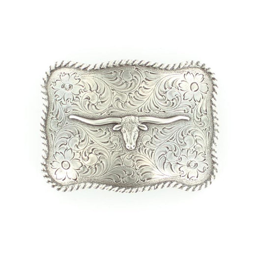 Nocona® Rectangle Longhorn Silver Buckle 37228