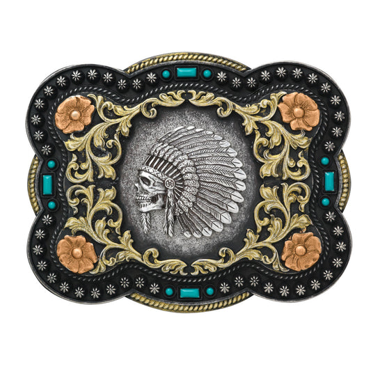 Nocona® Rectangle Indian Chief Skull Buckle 37038
