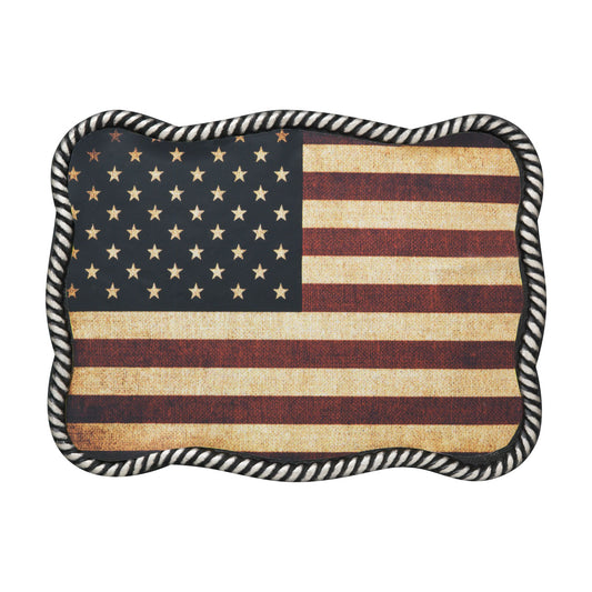 Nocona® Rectangle USA Flag Design Buckle Silver 37040
