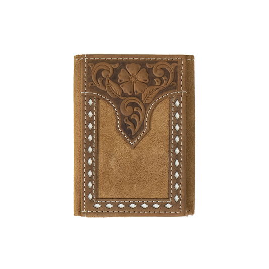 NOCONA® TRIFOLD WALLET FLORAL EMBOSSED WHITE BUCK LACING TAN N5415808