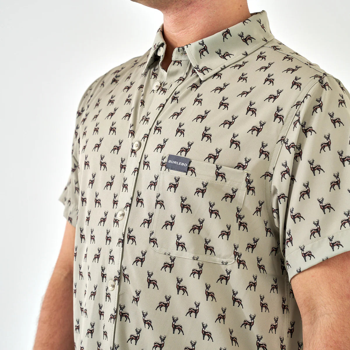Burlebo® Men's Performance Button Up - Whitetail Deer - Green PBU-WTD-GRN