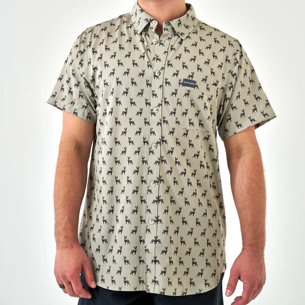 Burlebo® Men's Performance Button Up - Whitetail Deer - Green PBU-WTD-GRN
