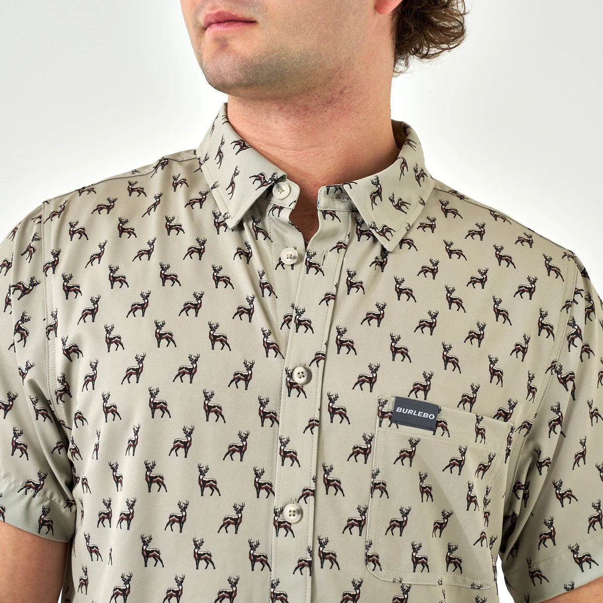Burlebo® Men's Performance Button Up - Whitetail Deer - Green PBU-WTD-GRN