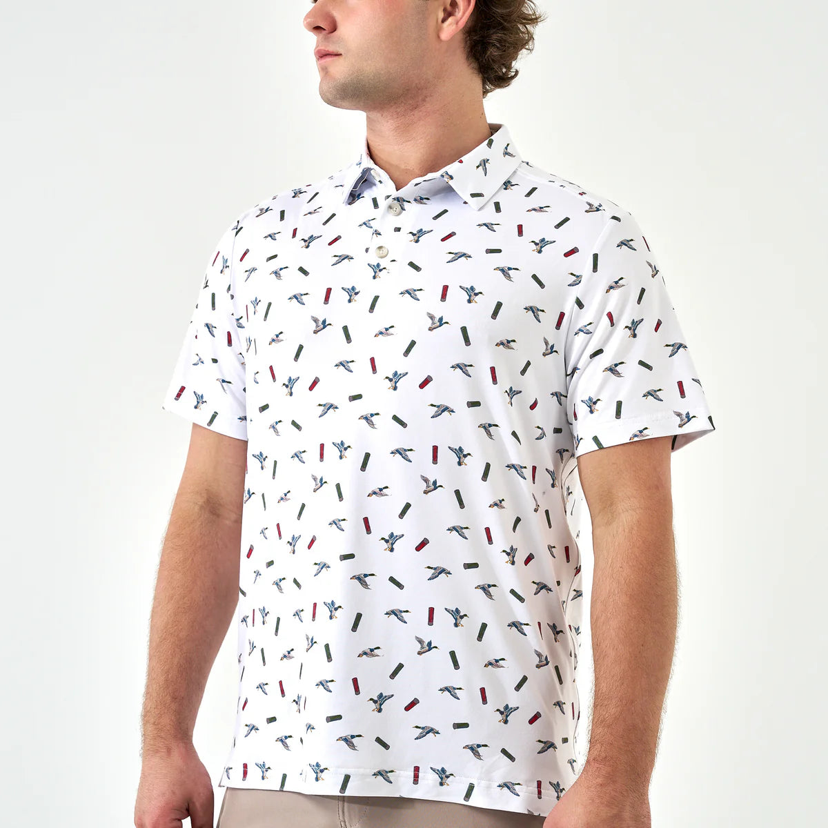 Burlebo® Men's Performance Polo Ducks And Shells - White PP-DKSH-W