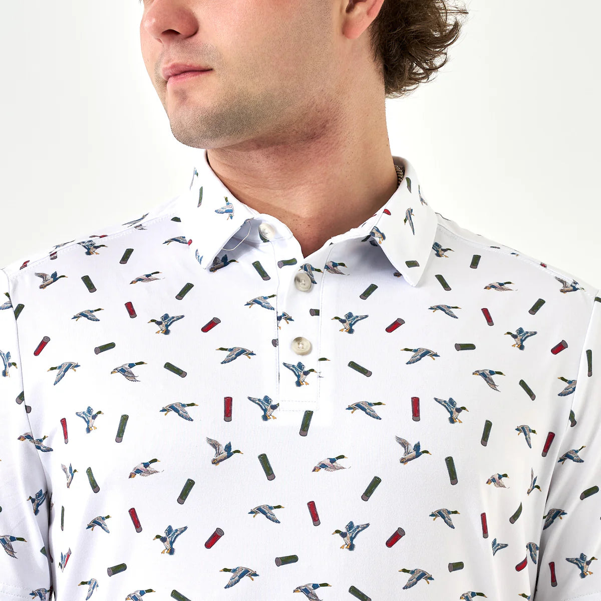 Burlebo® Men's Performance Polo Ducks And Shells - White PP-DKSH-W