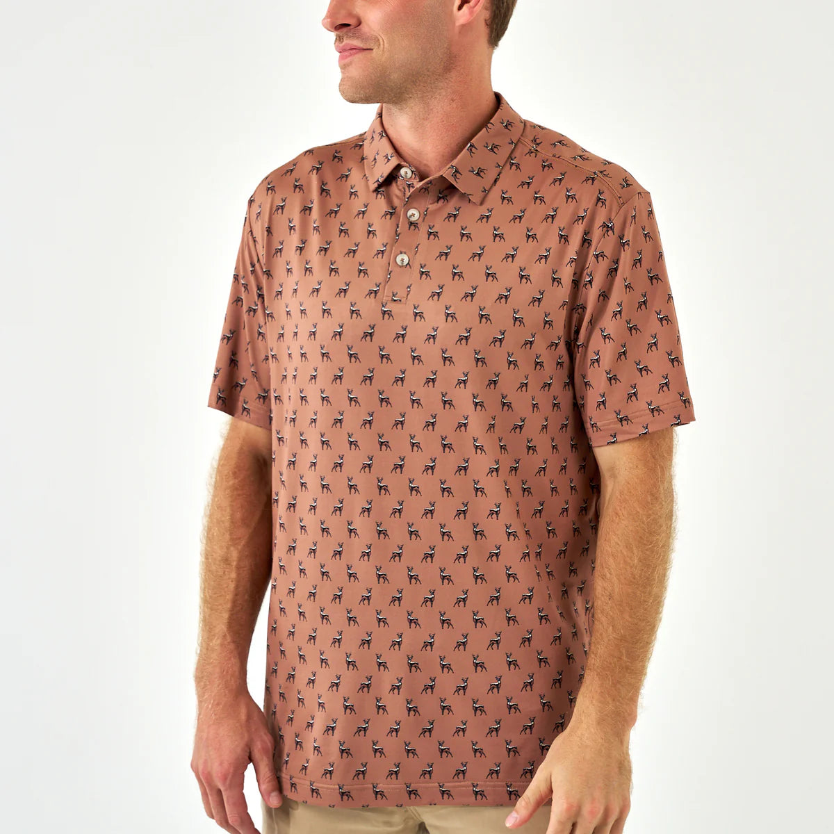 Burlebo® Men's Performance Polo Whitetail Deer - Brown PP-WTD-B
