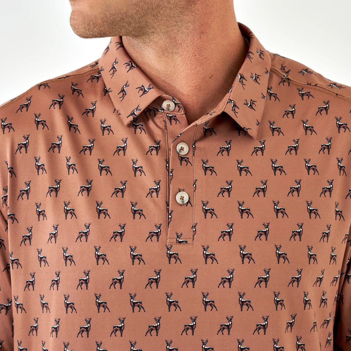 Burlebo® Men's Performance Polo Whitetail Deer - Brown PP-WTD-B