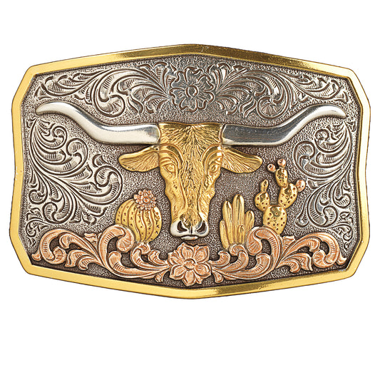 Nocona® Rectangle Longhorn Cactus Antique Silver And Antique Gold 37910