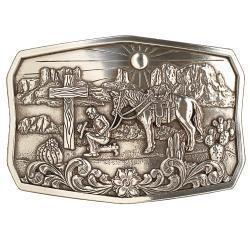 Rectangle Praying Cowboy Cactus Antique Silver 37909