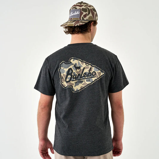 Burlebo® Men's Short Sleeve Tee Arrowhead Classic Deer Camo - Heather Black SST-AHCDC-HB