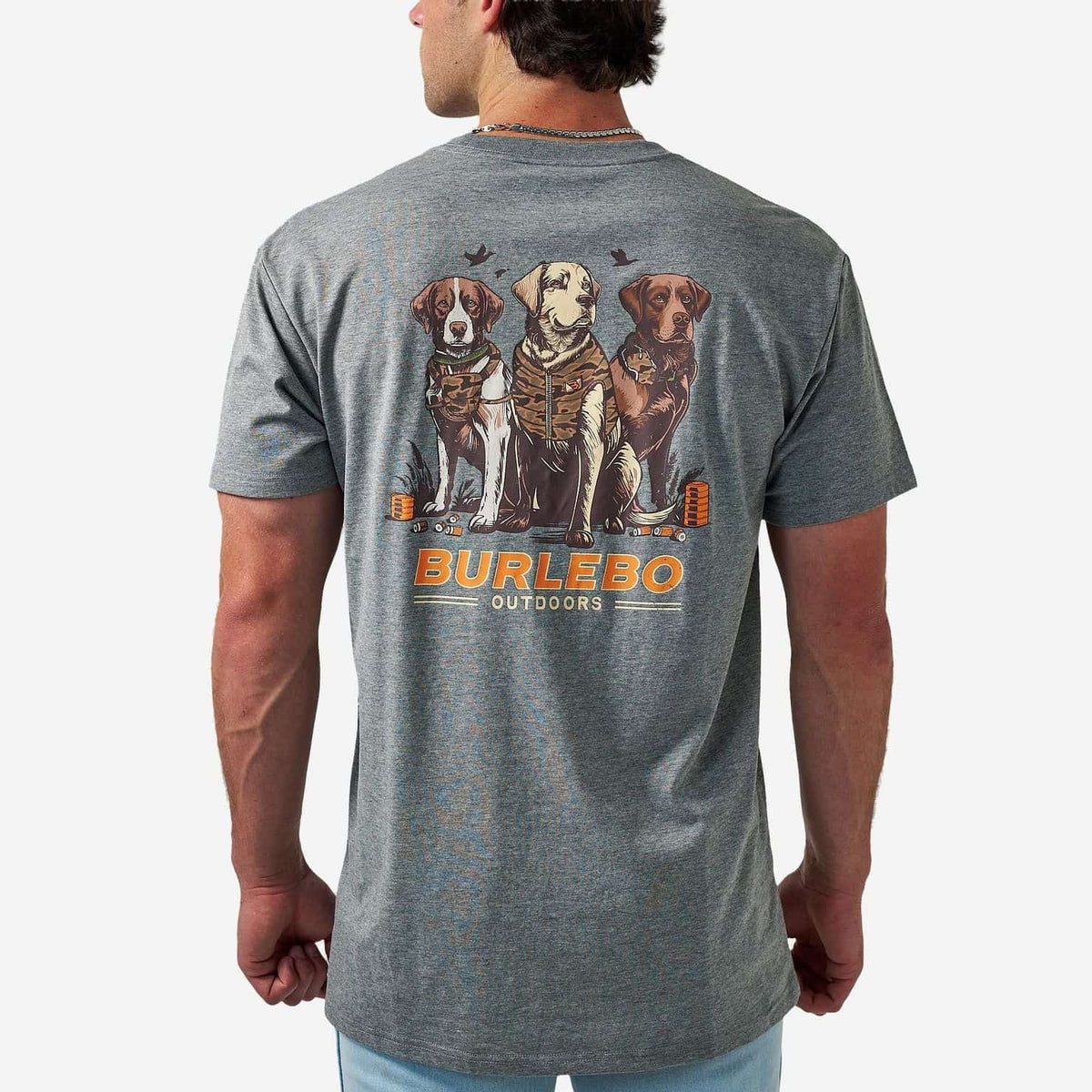 Burlebo® Men's Short Sleeve Tee Camo Duck Dogs - Dark Heather Grey SST-CDD-DHG