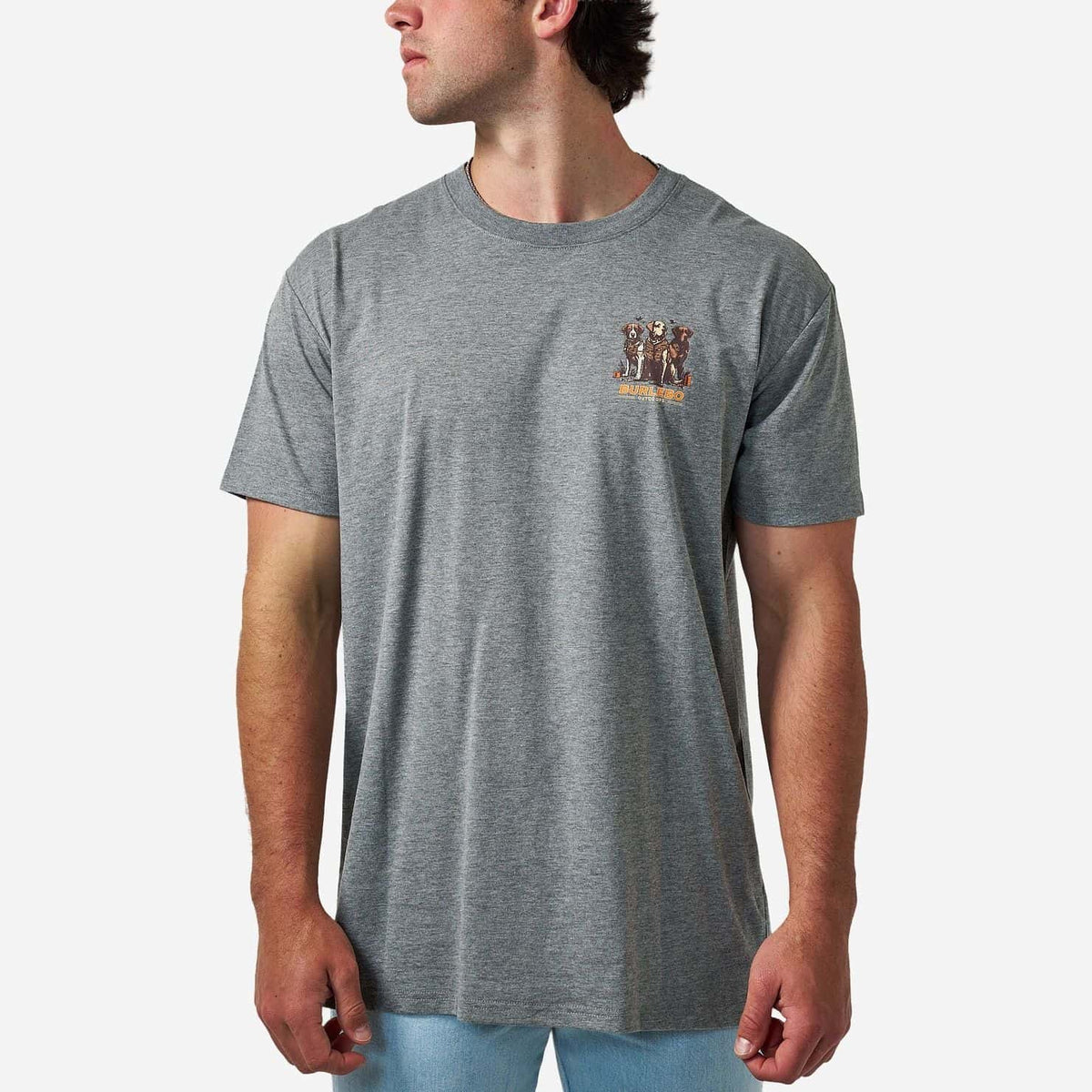 Burlebo® Men's Short Sleeve Tee Camo Duck Dogs - Dark Heather Grey SST-CDD-DHG