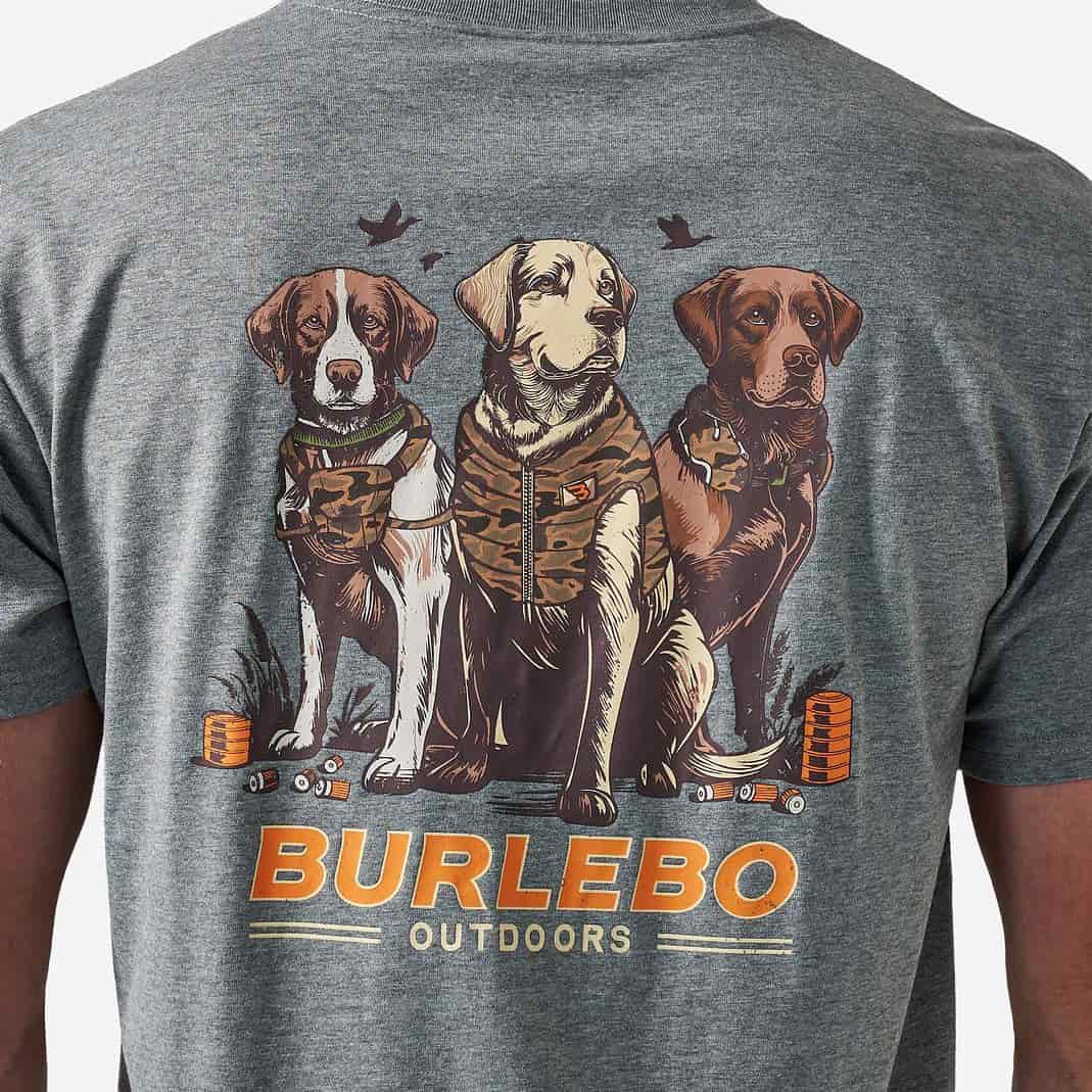 Burlebo® Men's Short Sleeve Tee Camo Duck Dogs - Dark Heather Grey SST-CDD-DHG