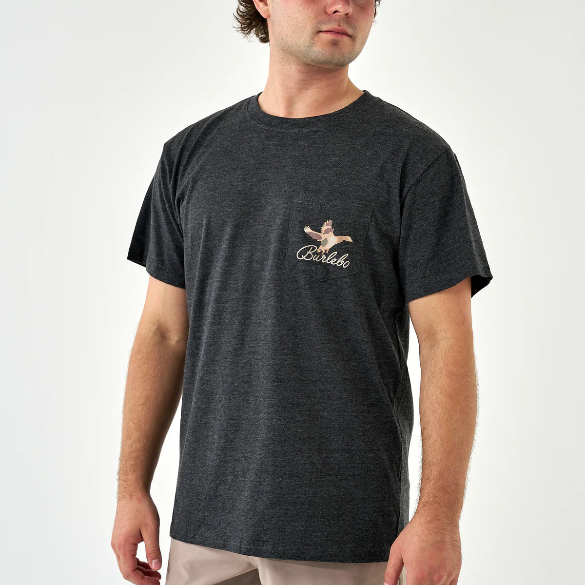 Burlebo® Men's Short Sleeve Tee Ducks Flying In - Heather Black SST-DFI-HB