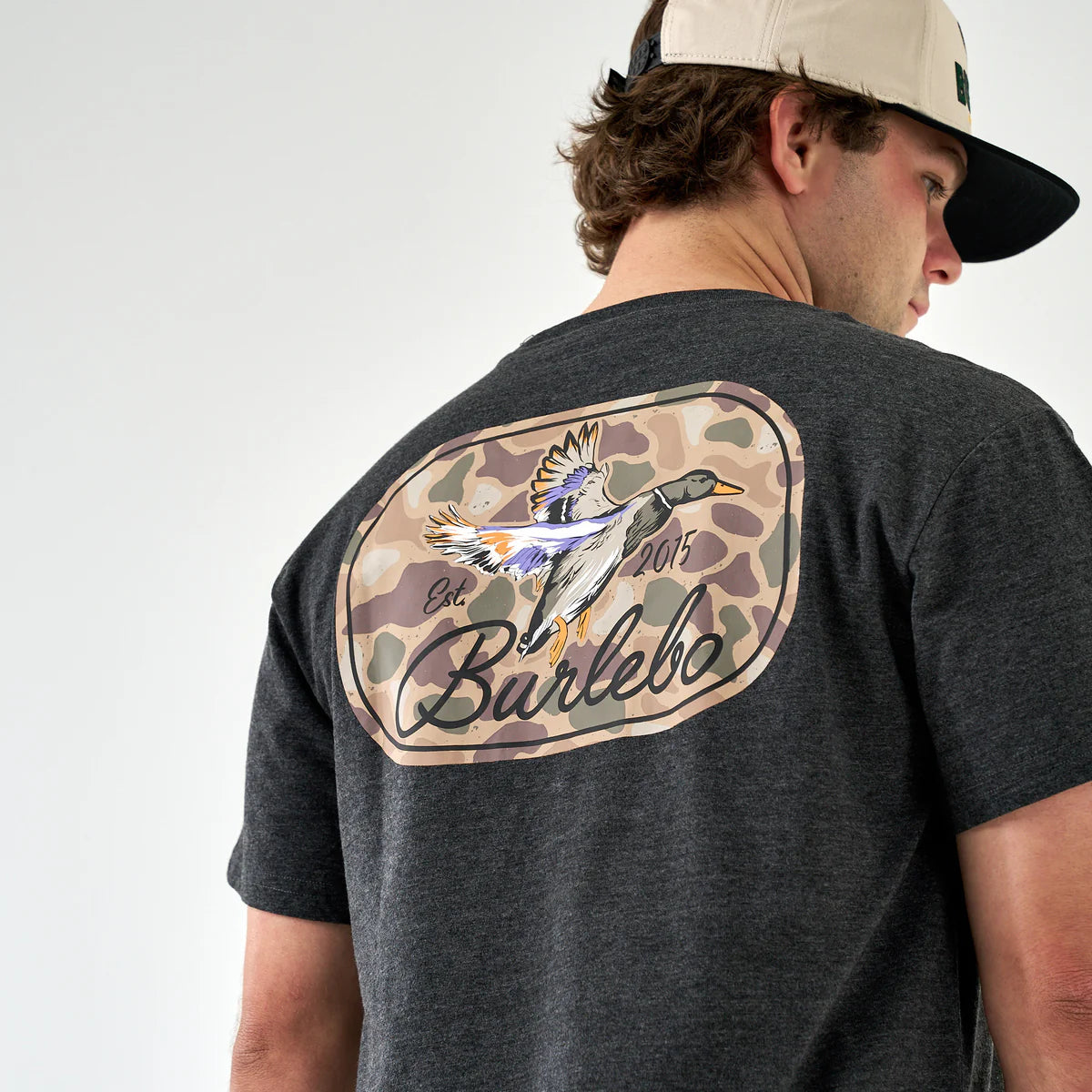 Burlebo® Men's Short Sleeve Tee Ducks Flying In - Heather Black SST-DFI-HB