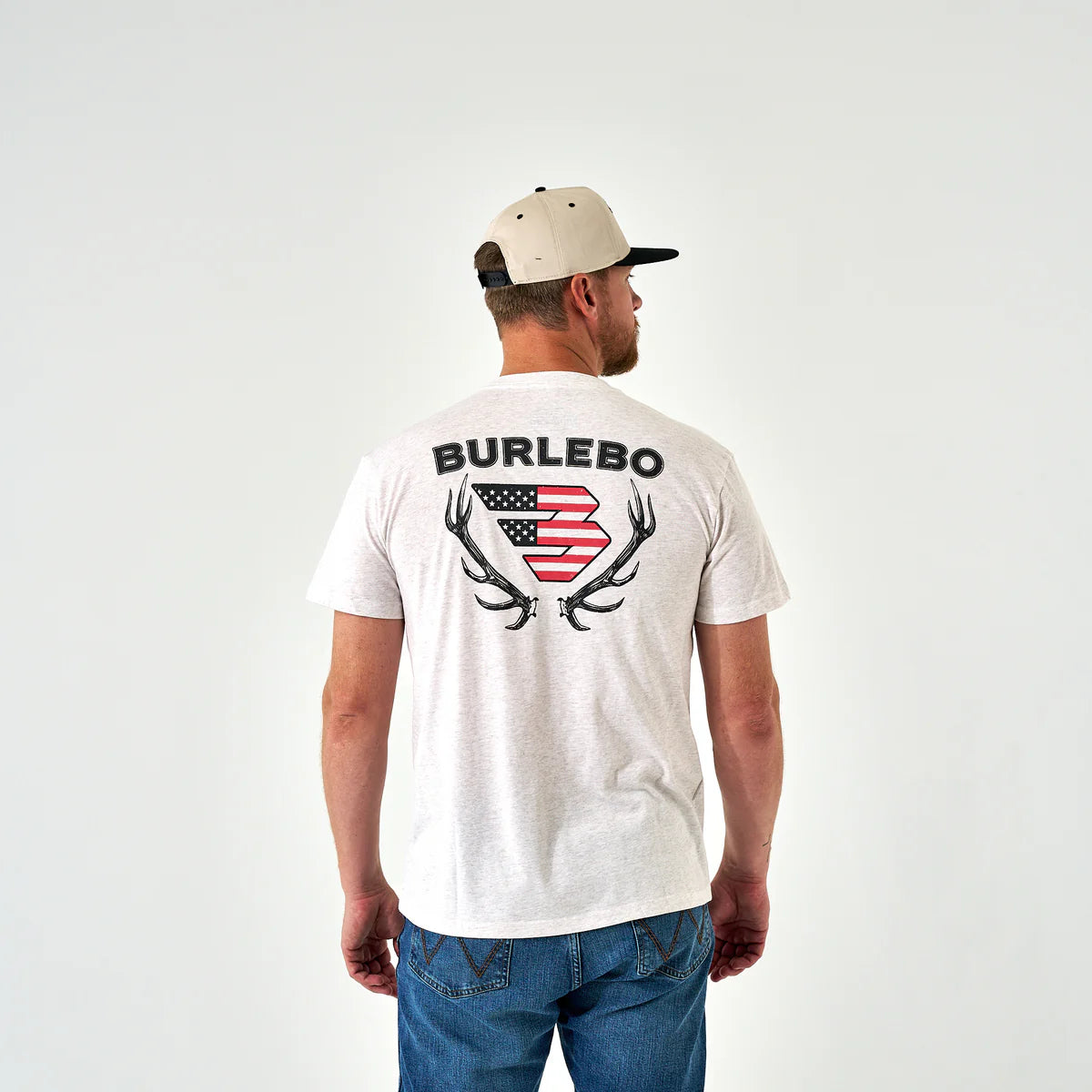 Burlebo® Men's Short Sleeve Tee Elk Horn Logo T-Shirt -Heather Oat SST-EHL-OAT