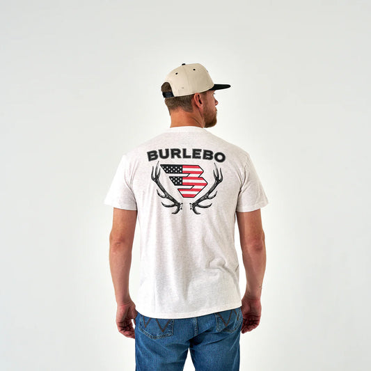 Burlebo® Men's Short Sleeve Tee Elk Horn Logo T-Shirt -Heather Oat SST-EHL-OAT