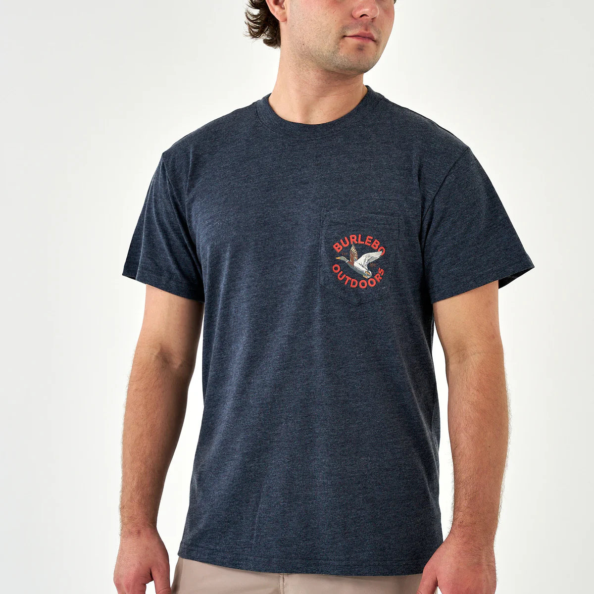 Burlebo® Men's Short Sleeve Tee Old School Duck Hunt - Heather Navy SST-OSDK-HN