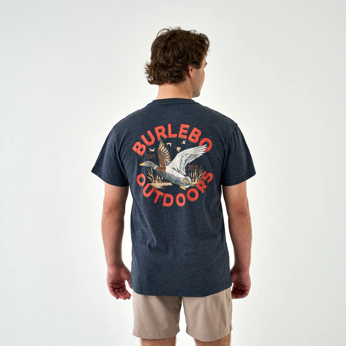 Burlebo® Men's Short Sleeve Tee Old School Duck Hunt - Heather Navy SST-OSDK-HN