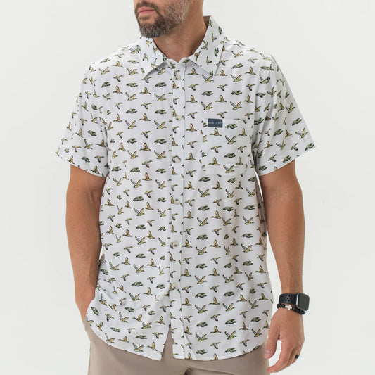 Burlebo® Men's Performance Button Up Flying Mallard Ducks PBU-FMD