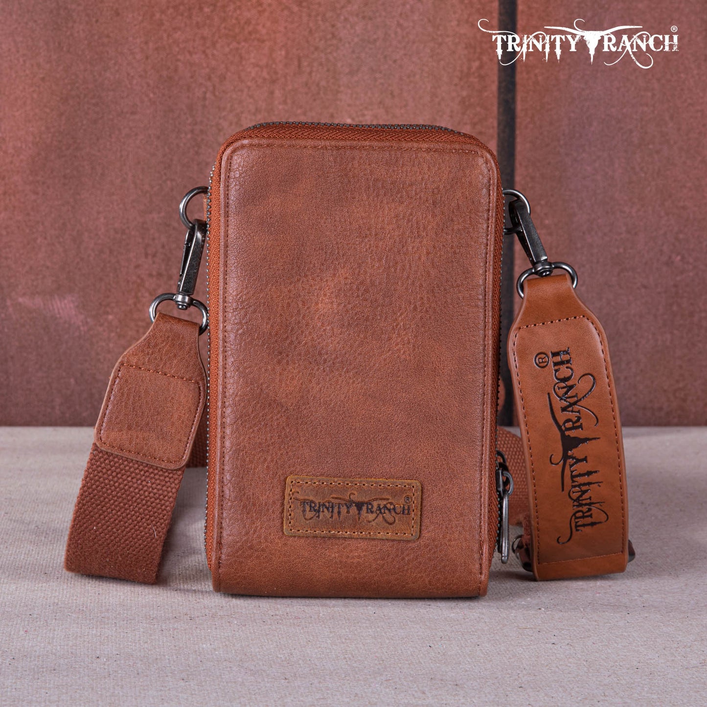 Trinity Ranch® Genuine Hair-On Cowhide /Tooled Collection Phone Purse with Coin Pouch TR159 -183ABR