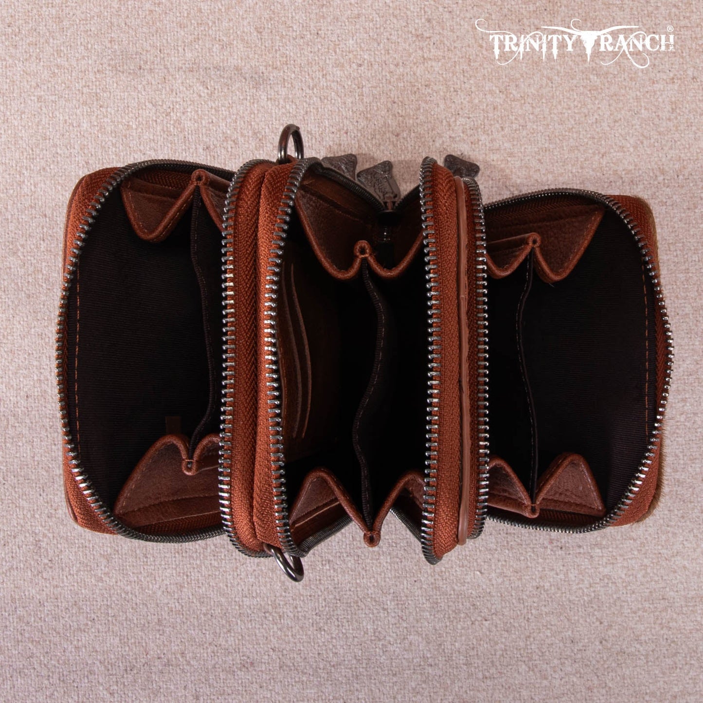 Trinity Ranch® Genuine Hair-On Cowhide /Tooled Collection Phone Purse with Coin Pouch TR159 -183ABR