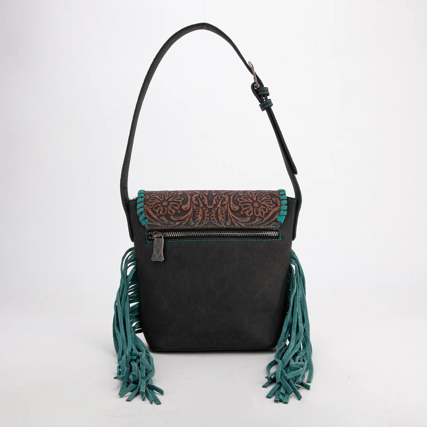 Trinity Ranch® Genuine Hair-On Cowhide Tooled Fringe Shoulder Bag TR182-9181 3 Colors Available