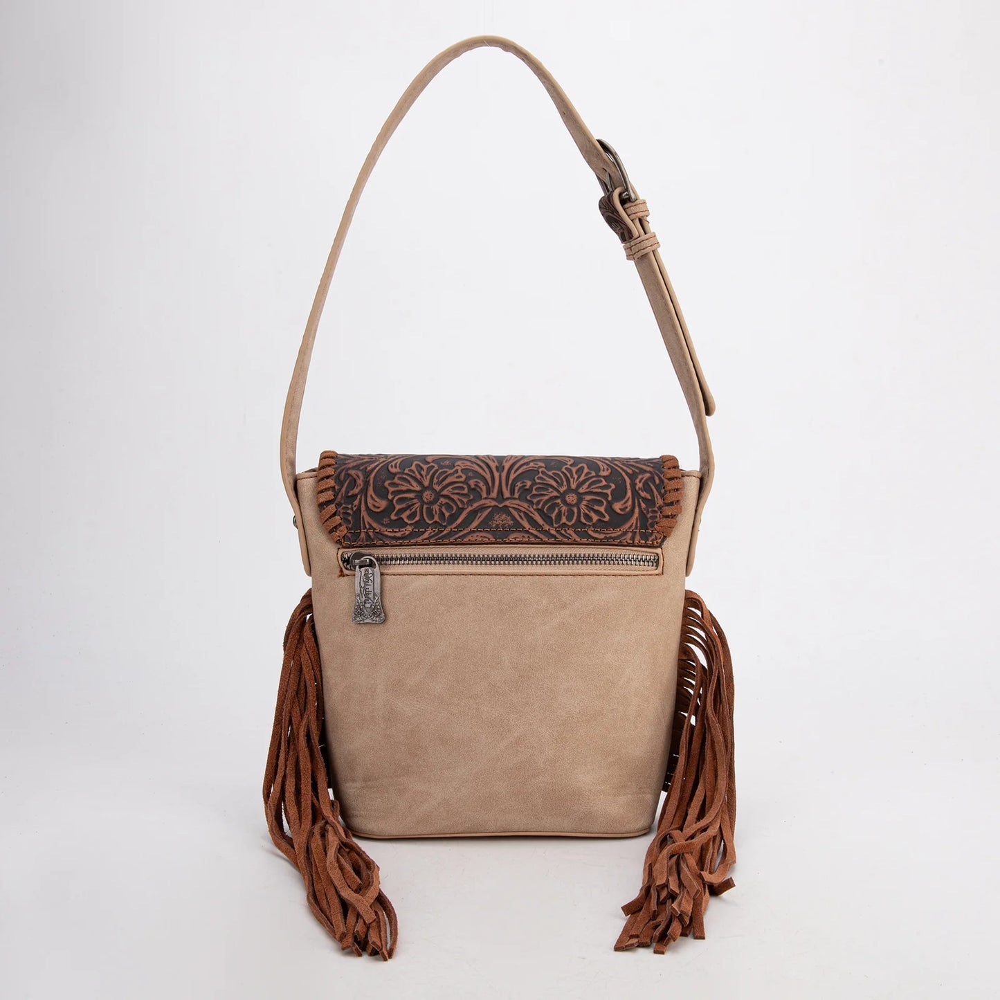 Trinity Ranch® Genuine Hair-On Cowhide Tooled Fringe Shoulder Bag TR182-9181 3 Colors Available