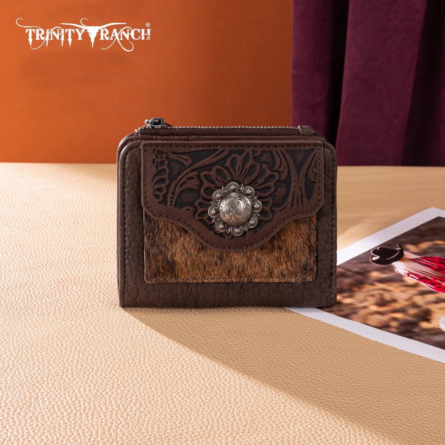 Trinity Ranch® Hair-On Cowhide Tooled Collection Wallet TR203-W2003CF