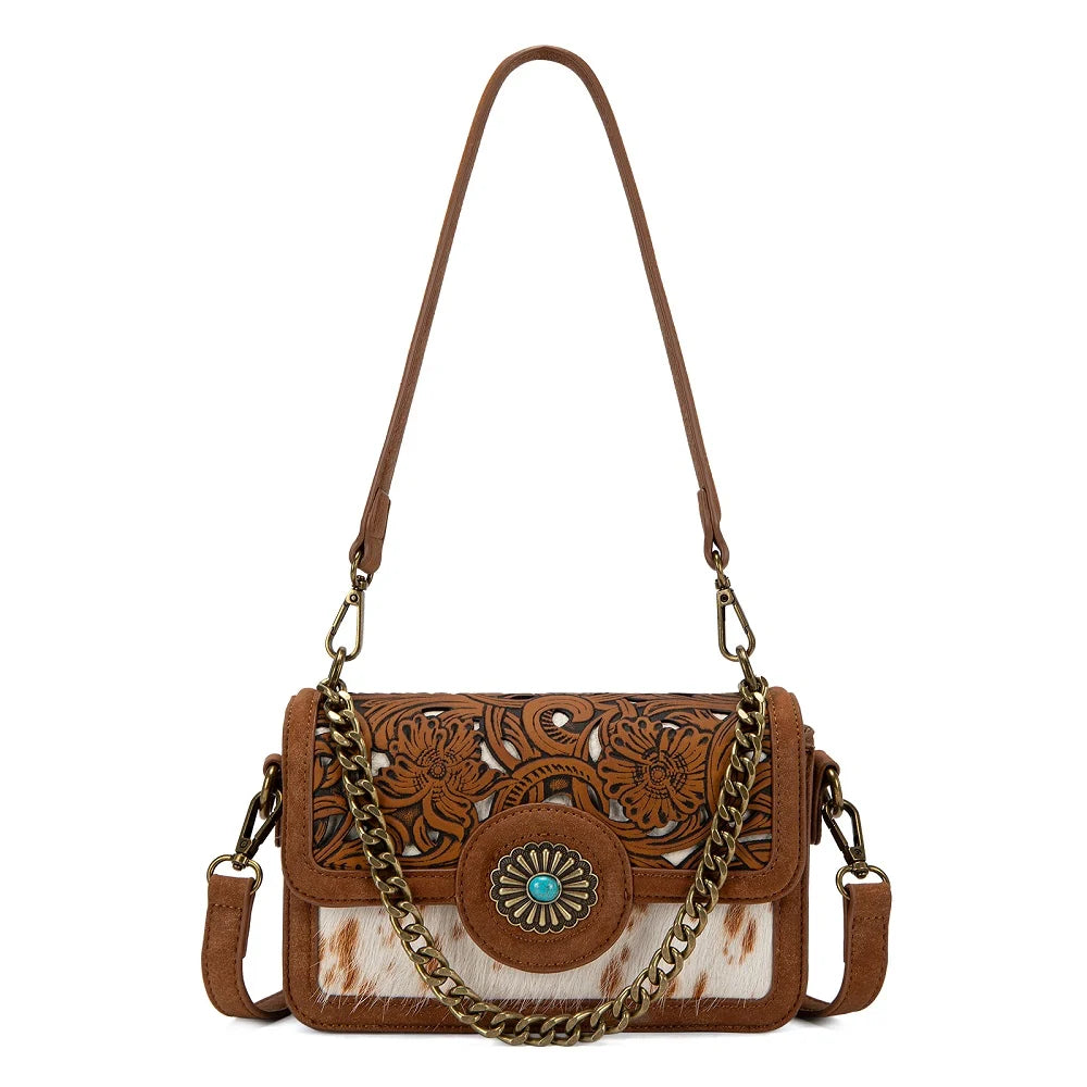 Trinity Ranch® Cowhide Floral Cutout Crossbody Bag Brown TR205-888BR