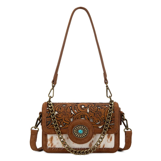 Trinity Ranch® Cowhide Floral Cutout Crossbody Bag Brown TR205-888BR